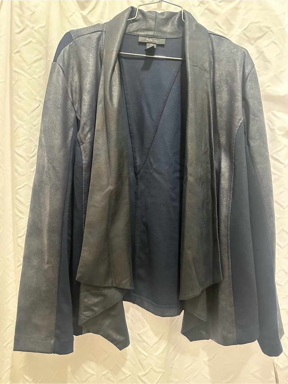 Women’s Draped Open-Front Jacket in Navy / Industrial Blue